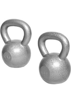 Kettlebell set van 2 - 12 en 16 kg - gietijzer - grijs