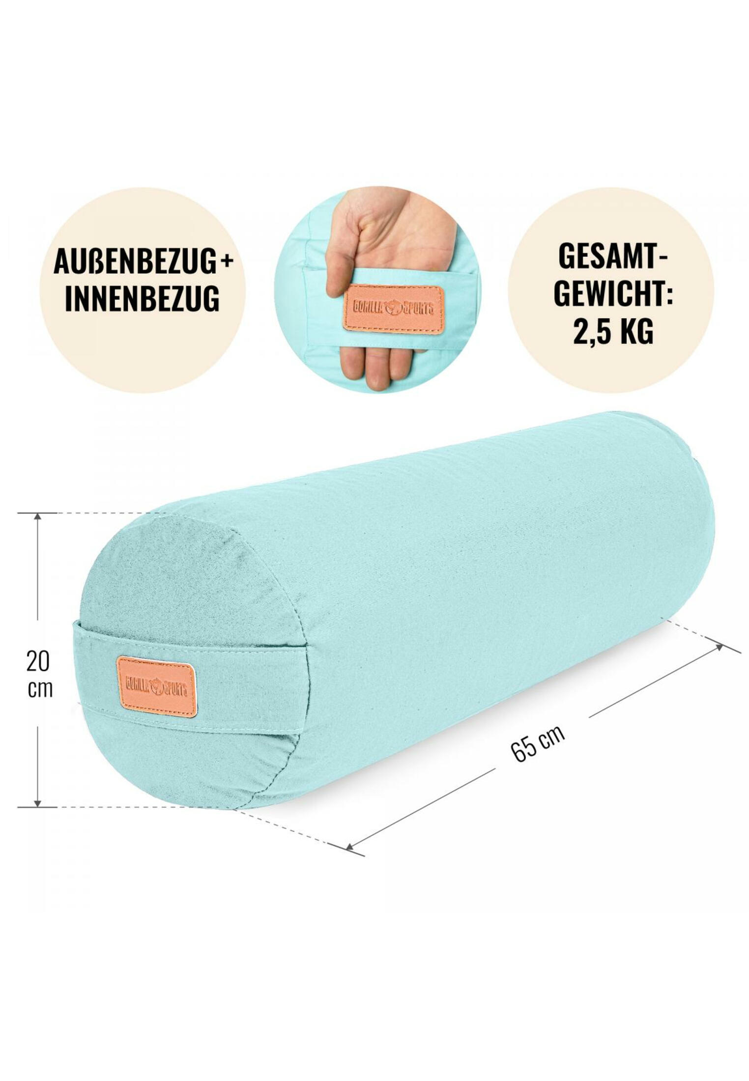 Yoga Bolster - Licht Blauw - 65 x 20 cm - Yoga kussen - Rond 4/7