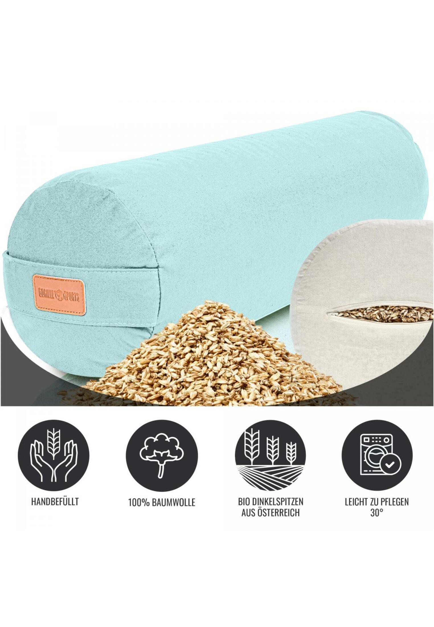 Yoga Bolster - Licht Blauw - 65 x 20 cm - Yoga kussen - Rond 3/7