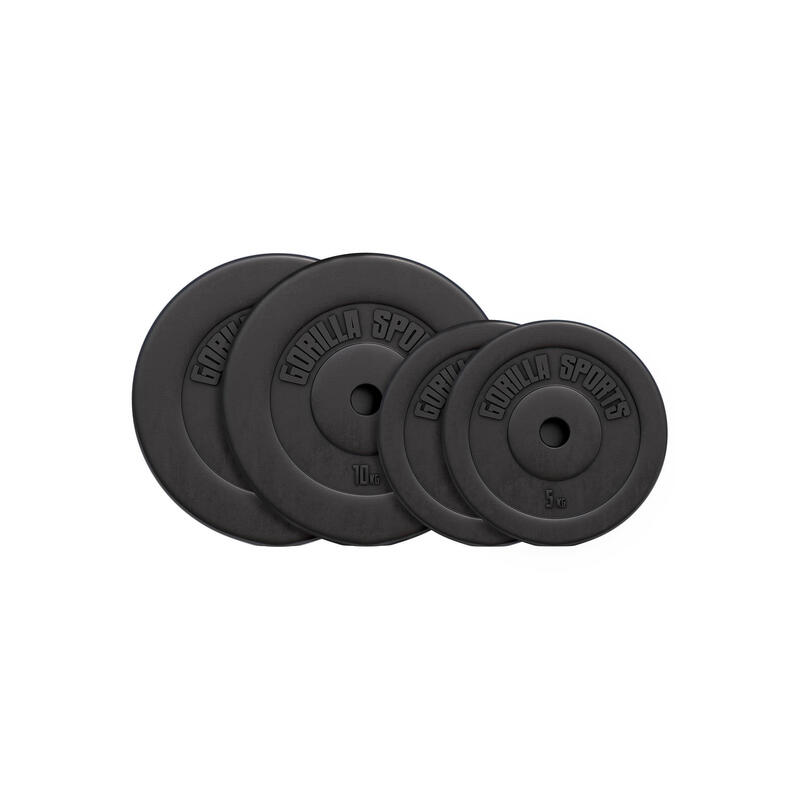 Discos Musculación Pesas Gorilla Sports Negro Plástico  2x5 Kg y 2x10Kg