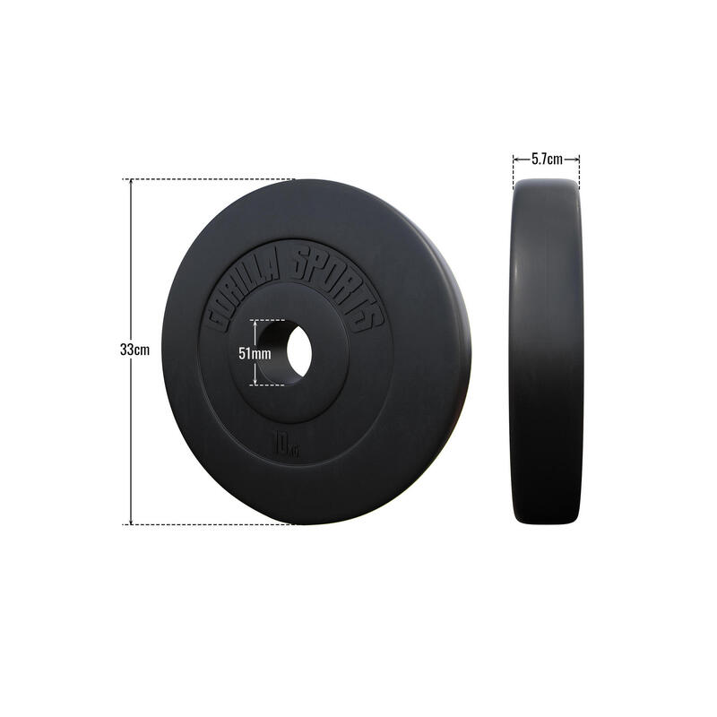 Gewichtsschijf - Olympisch - Halterschijf - 10 kg - Kunststof - 50 mm