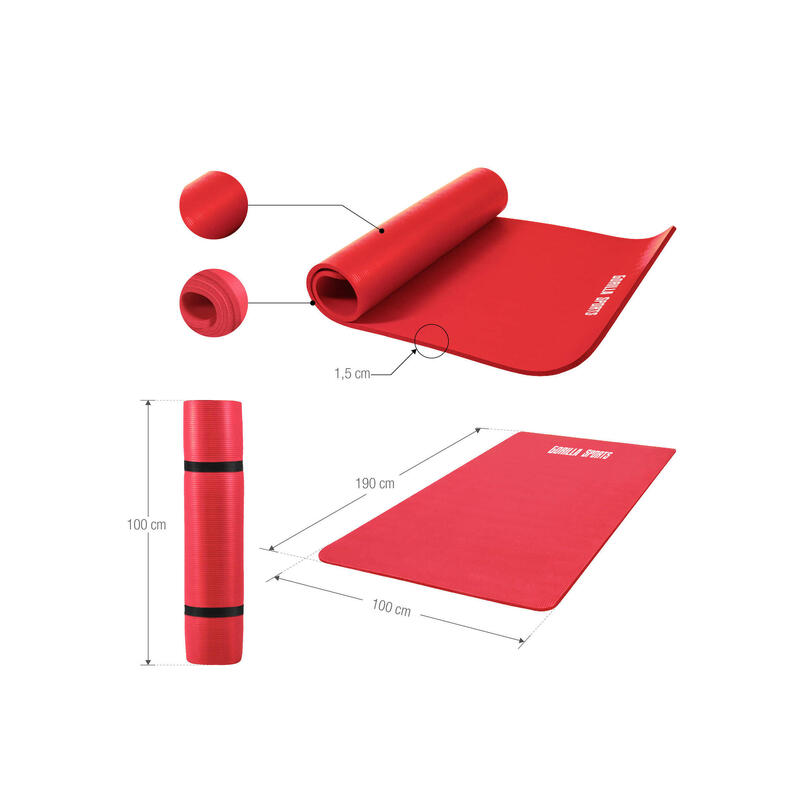 Yogamat Deluxe (190 x 100 x 1,5 cm) - Yoga Mat - rood
