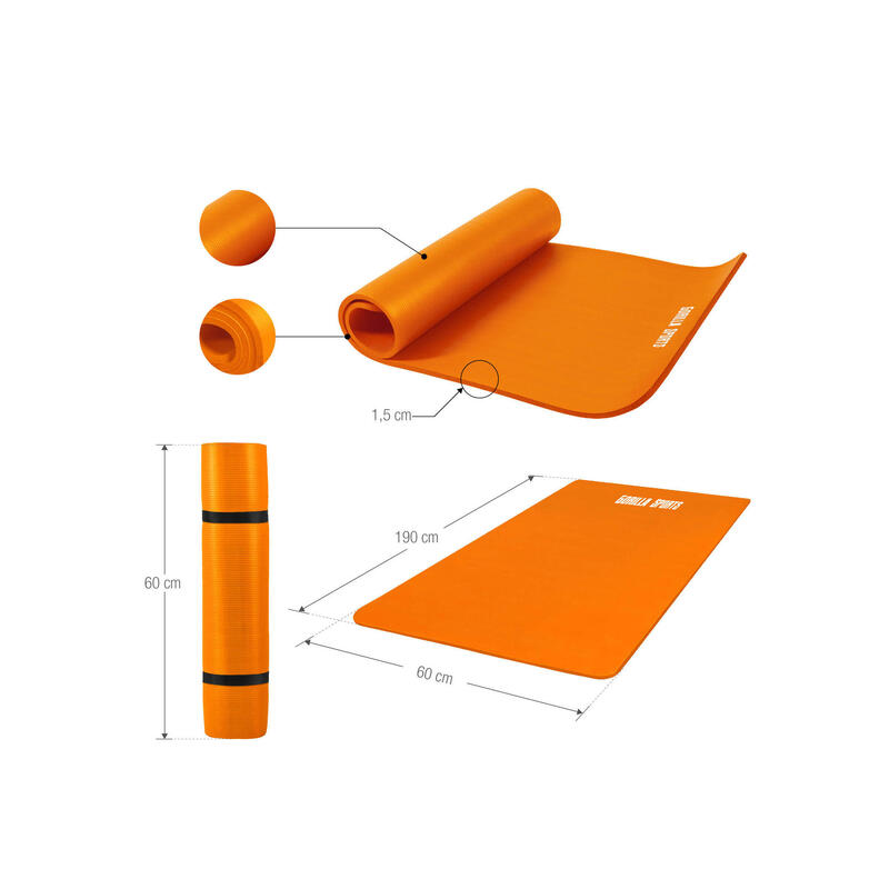 Esterilla Yoga Pilates Gorilla Sports Naranja  190cm x 60cm x1,5Cm