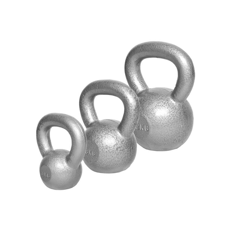 Kettlebell set van 3 - 4, 8 & 12 kg - Gietijzer - Grijs