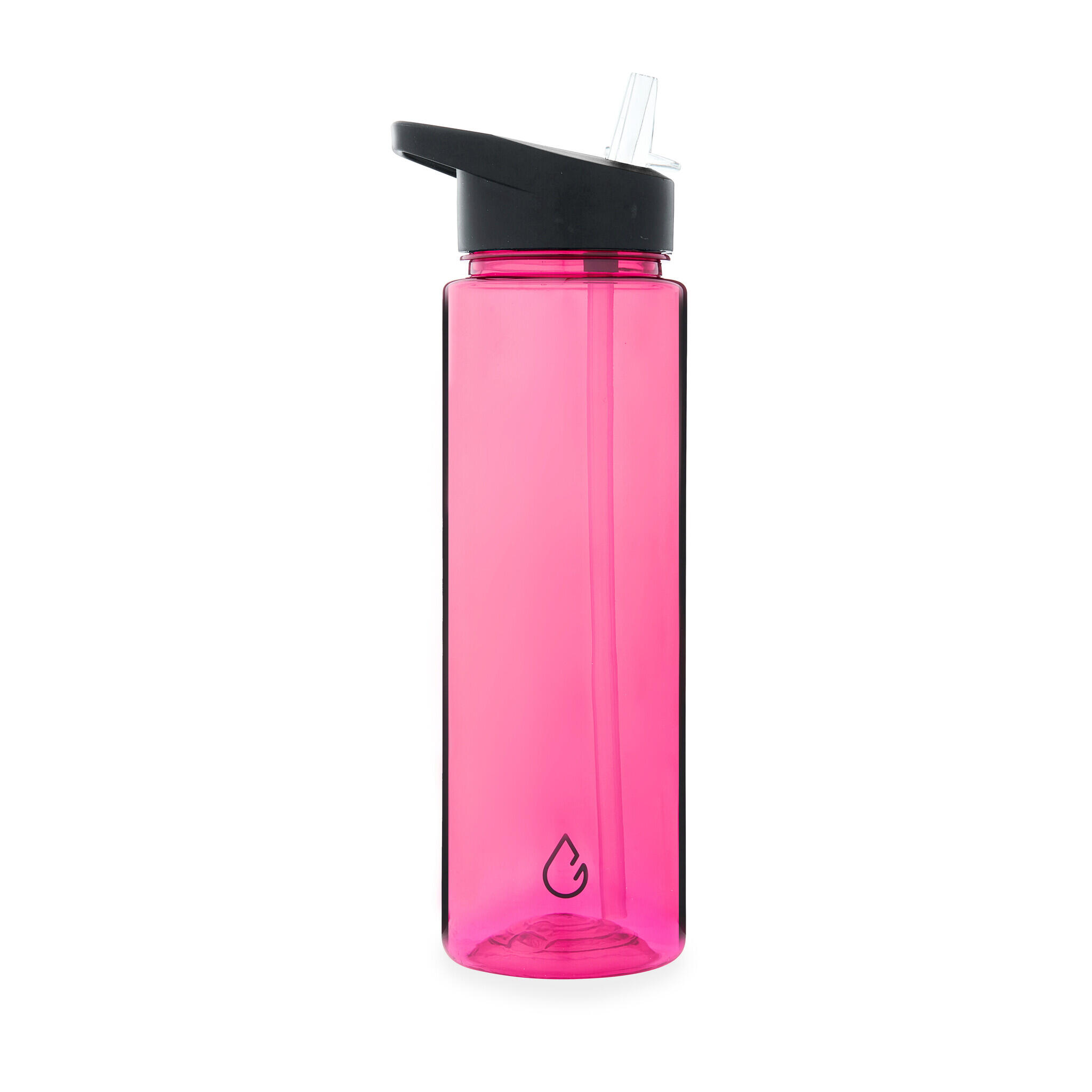 Waterfles met rietje roze transparant 1 liter 4/4