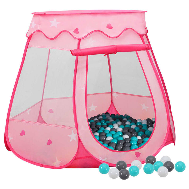 Tenda de brincar infantil com 250 bolas 102x102x82 cm rosa