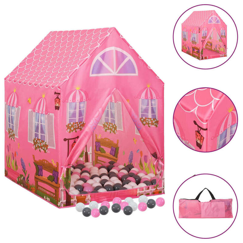 Tenda de brincar infantil com 250 bolas 69x94x104 cm rosa