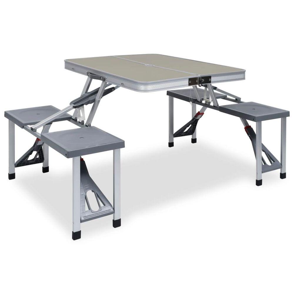 Mesa de camping plegable con 4 asientos acero aluminio 2/7