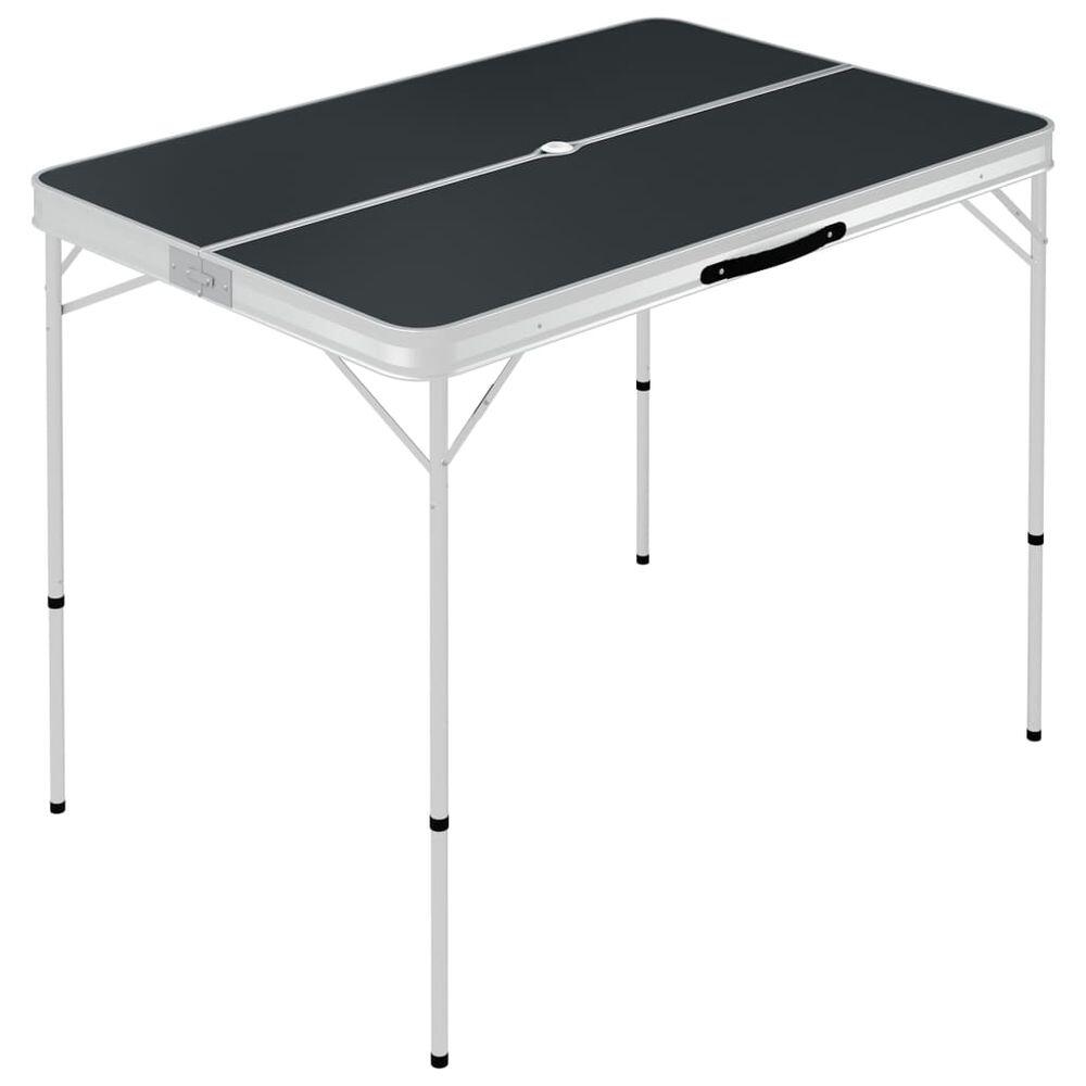 Mesa de camping plegable con 2 bancos aluminio gris 2/7