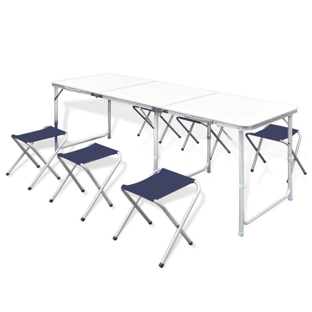 Set mesa plegable de camping y 4 taburetes aluminio gris claro 2/6