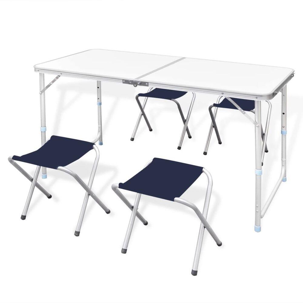 Set mesa plegable de camping y 4 taburetes aluminio gris claro 4/6