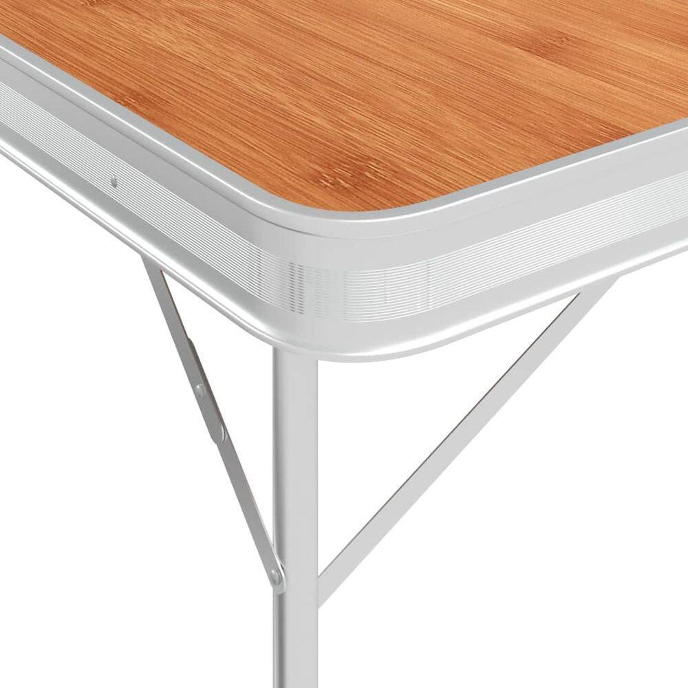 Mesa de camping plegable con 2 bancos aluminio marrón 3/7