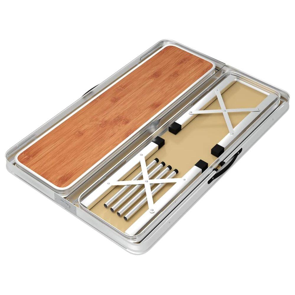 Mesa de camping plegable con 2 bancos aluminio marrón 5/7