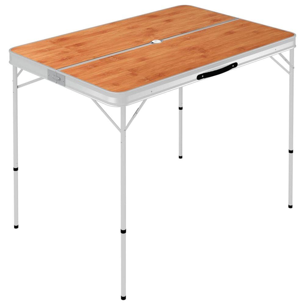 Mesa de camping plegable con 2 bancos aluminio marrón 2/7