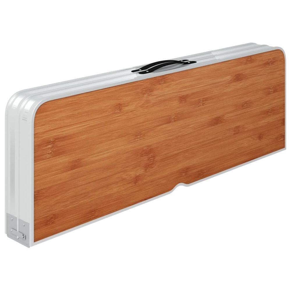 Mesa de camping plegable con 2 bancos aluminio marrón 4/7