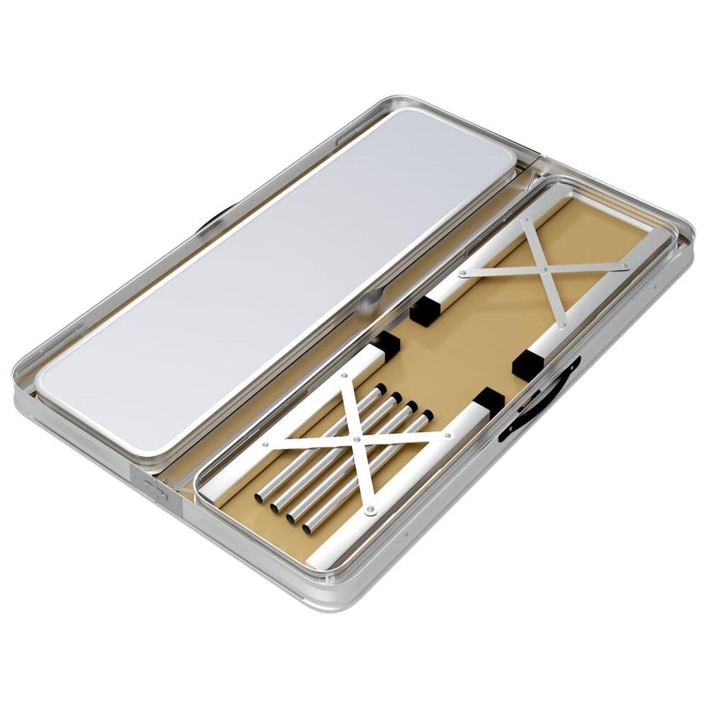 Mesa de camping plegable con 2 bancos aluminio blanco 5/7