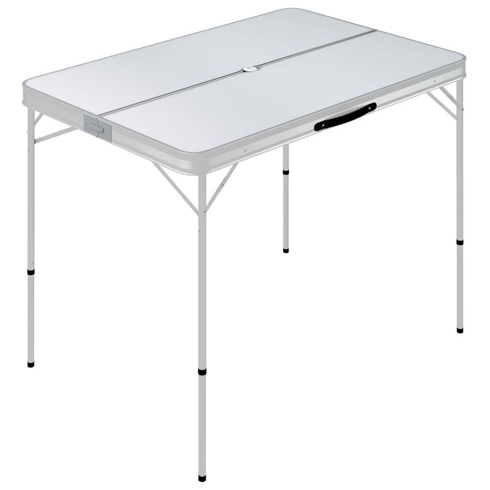 Mesa de camping plegable con 2 bancos aluminio blanco 2/7