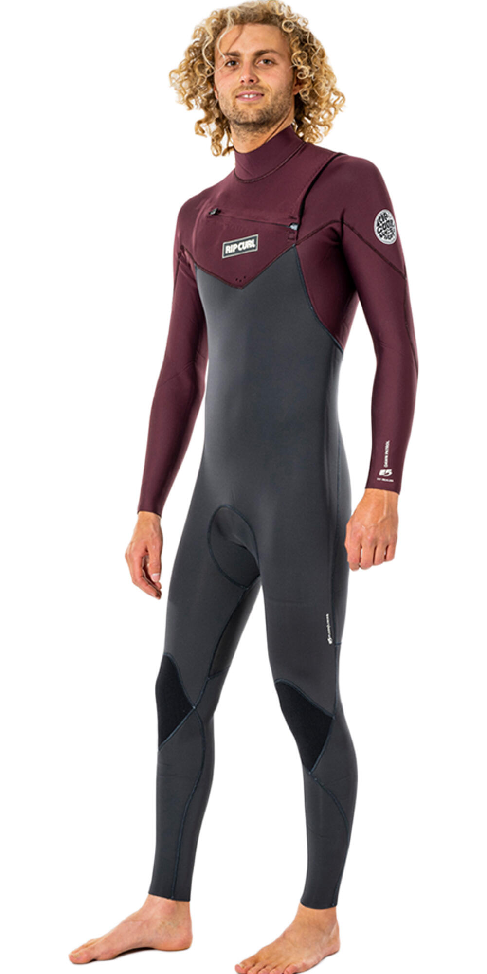 2022 Hommes Dawn Patrol Warmth 3/2mm Chest Zip Combinaison Néoprène - Wine 2/6