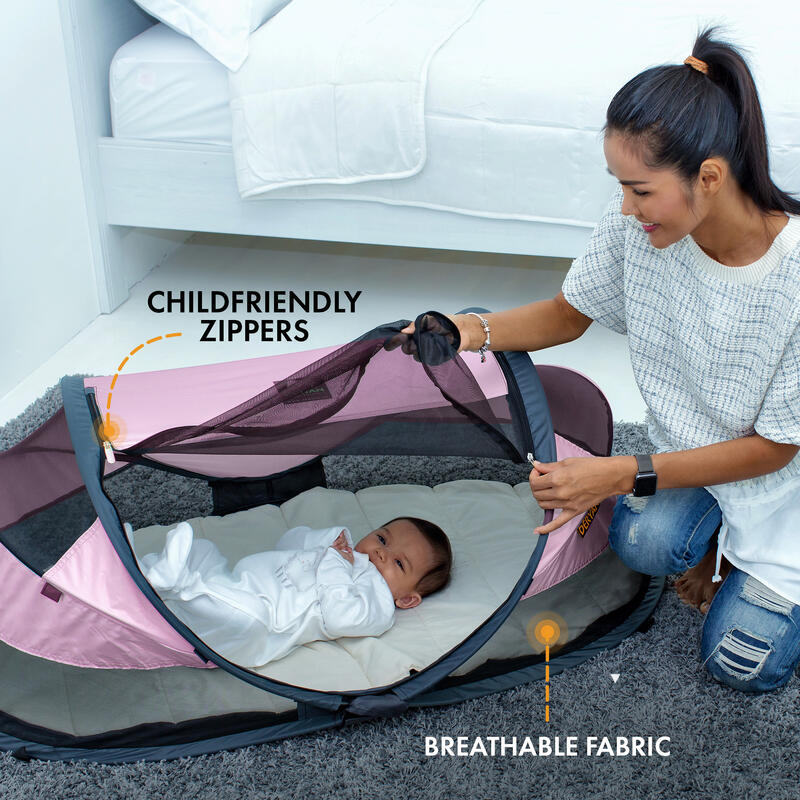 Baby Luxe Campingbett - Inklusive selbstaufblasbarer Matratze - Rosé