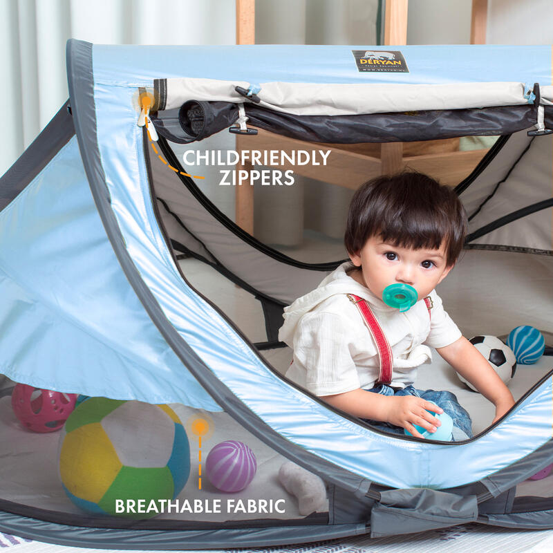 Kisgyermek luxus kempingágy - Önfelfúvódó matracot tartalmaz - Égszínkék