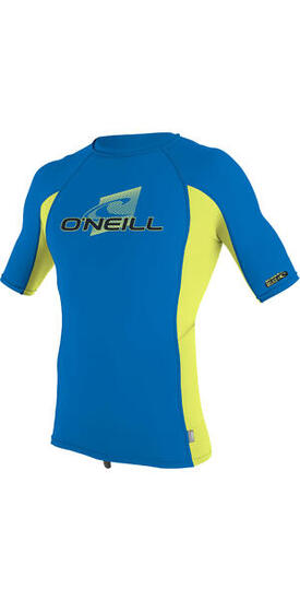 O'Neill Youth Basic Skins Short Sleeve Rash Guard - Ocean / Electric Lime