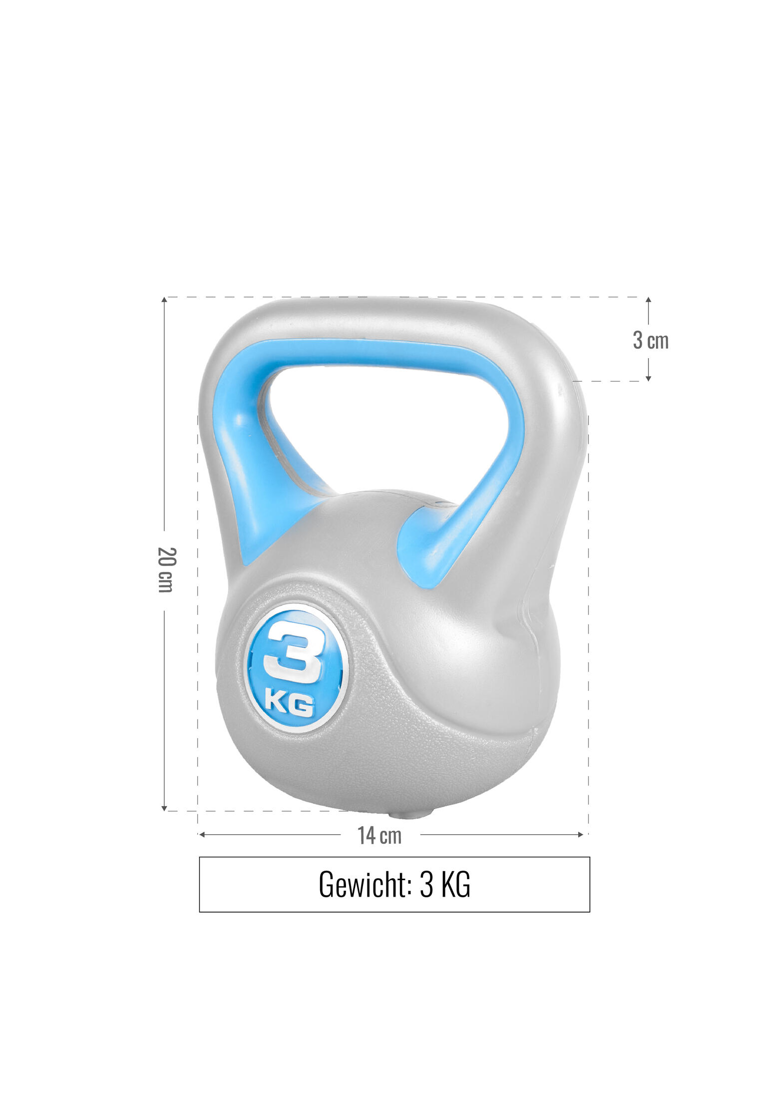 Kettlebell Trendy - Kunststof - 3 kg - Grijs - Blauw 4/7