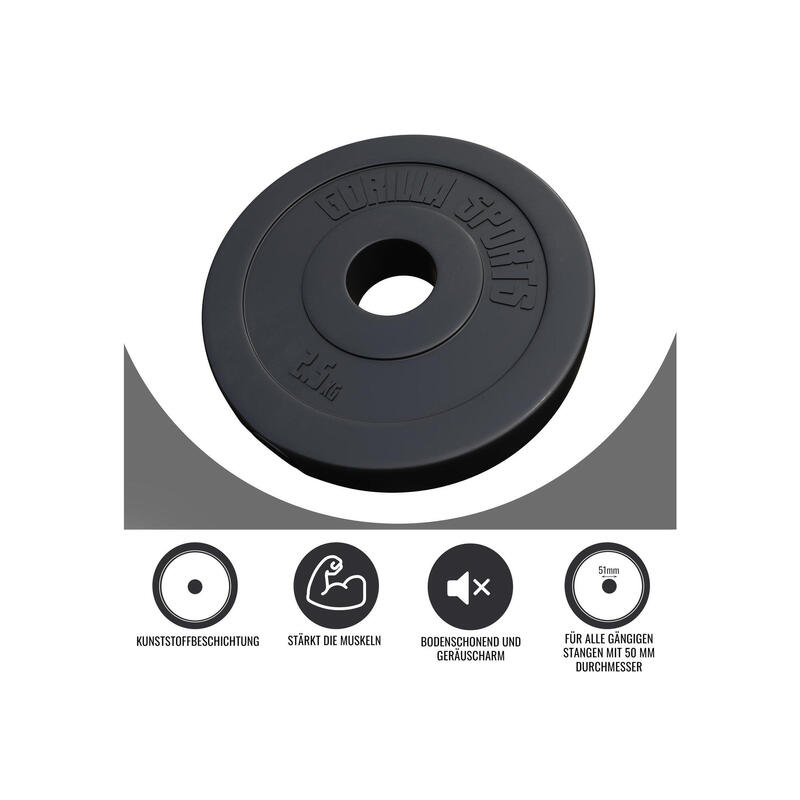 Lot de disques en plastique: 4 x 5 KG et 4 x 2,5 KG (30 KG) - 50/51mm | Poids ad