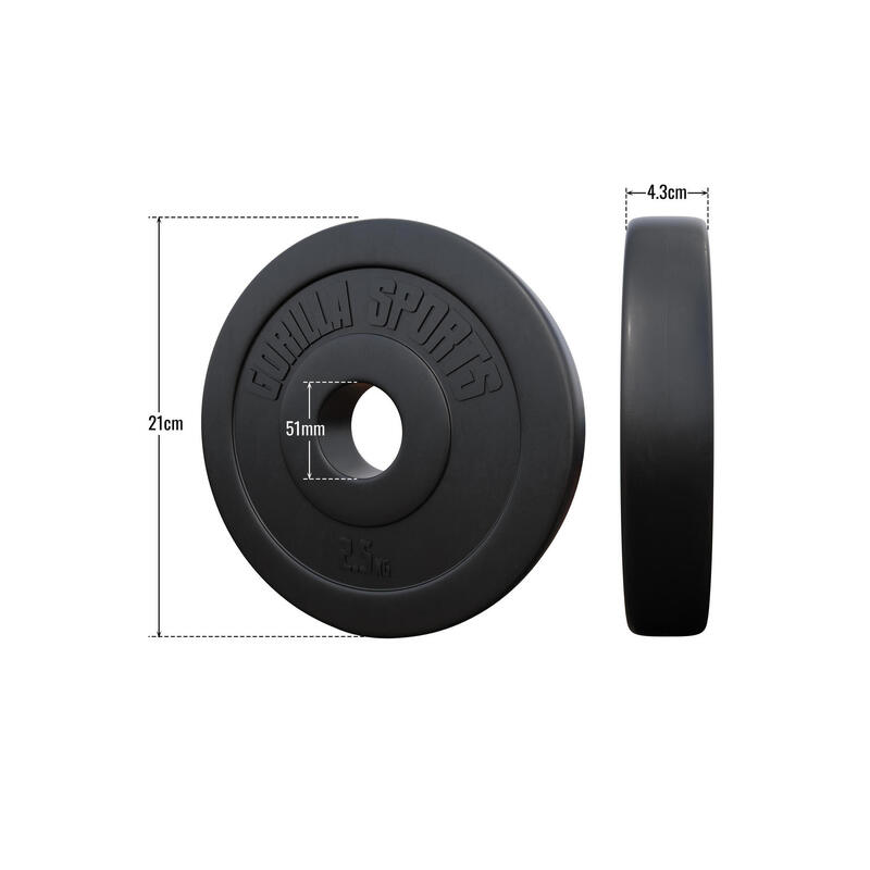 Lot de disques en plastique: 4 x 5 KG et 4 x 2,5 KG (30 KG) - 50/51mm | Poids ad