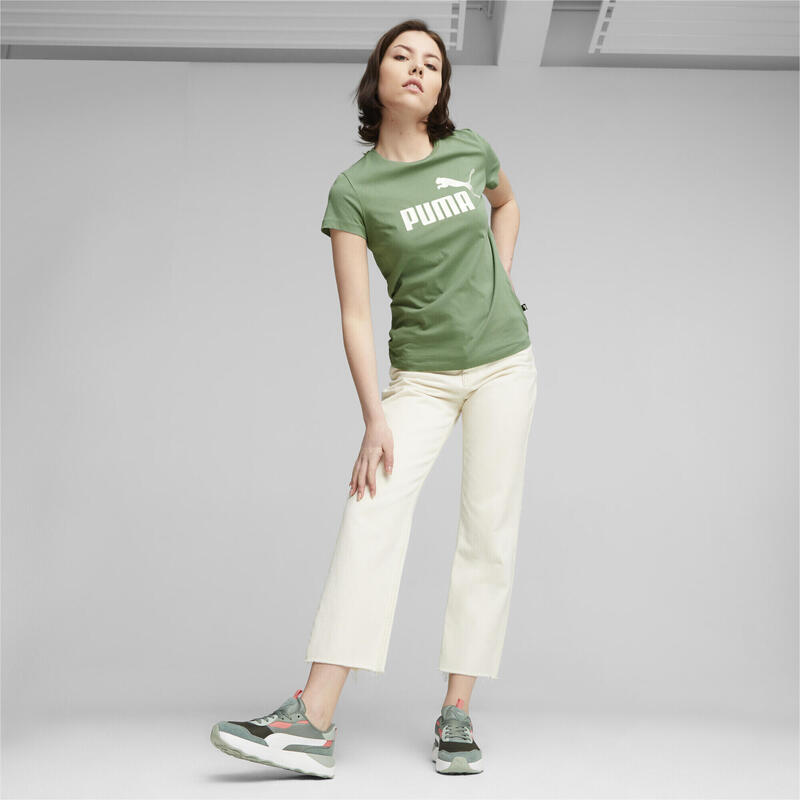 Essentials+ Metallic Logo T-Shirt Damen PUMA Eucalyptus Green