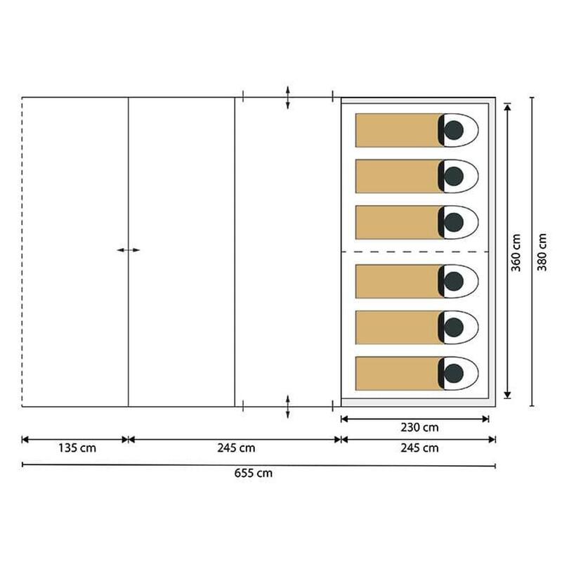 Opblaasbare Campingtent Timola 6 Air - 6 Pers, 1 donkere cabine, inclusief pomp