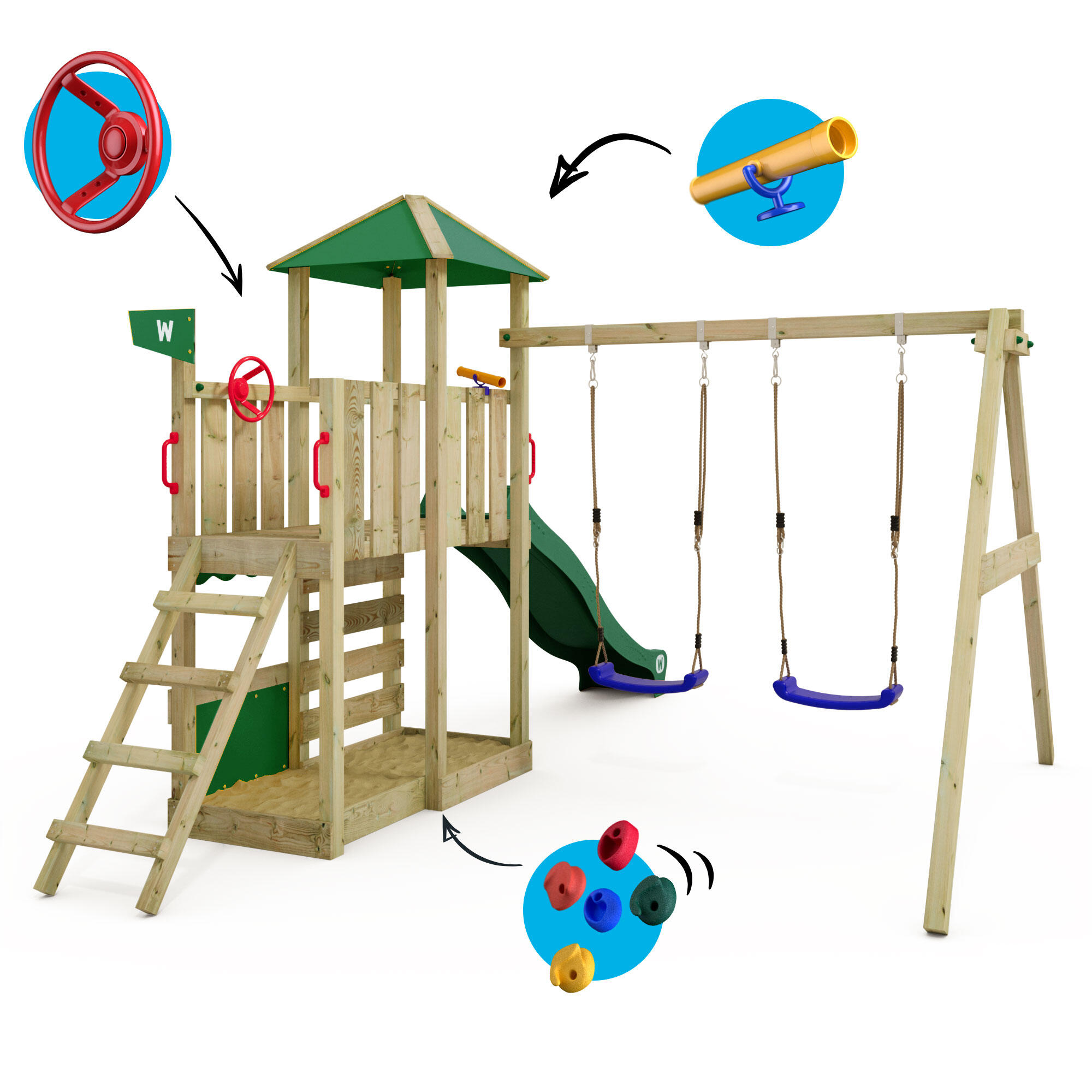 Aire de jeux Smart Savana avec balançoire et toboggan vert 5/7
