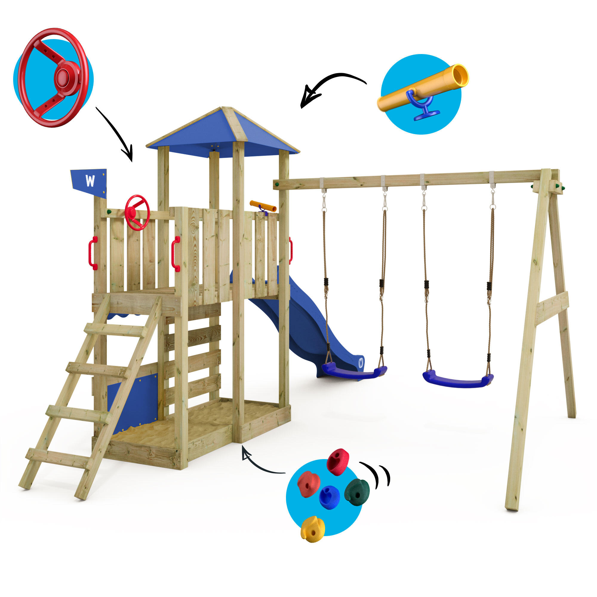 Aire de jeux Smart Savana avec balançoire et toboggan bleu 5/7