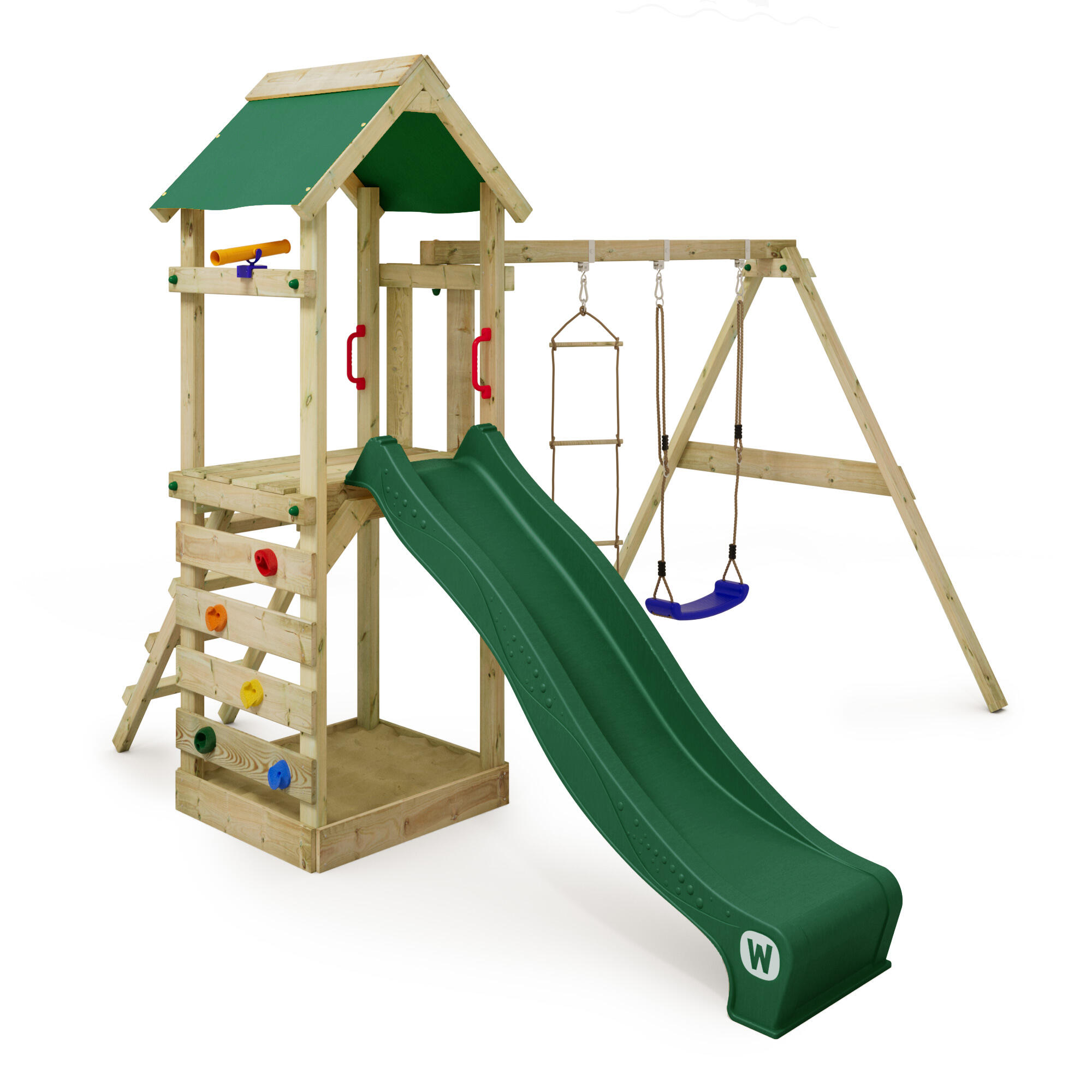 Wickey - Aire De Jeux Portique Bois Freeflyer Avec Balançoire Vert - Aire De Jeu - Vert - No Size - Decathlon