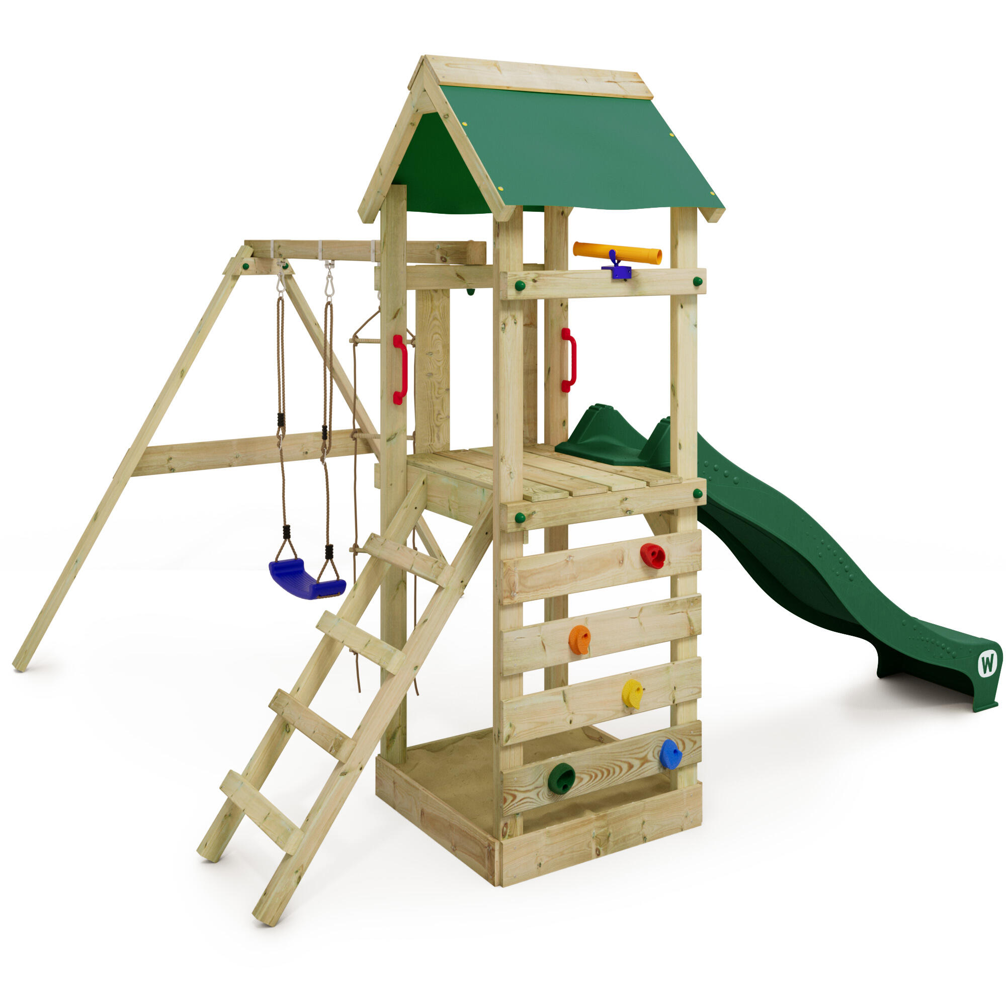 Aire de jeux Portique bois FreeFlyer avec balançoire vert 2/7