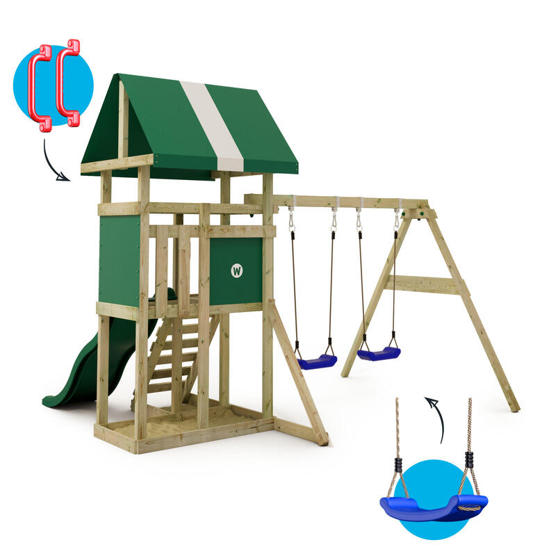 Aire de Jeux DinkyHouse avec balançoire et toboggan vert