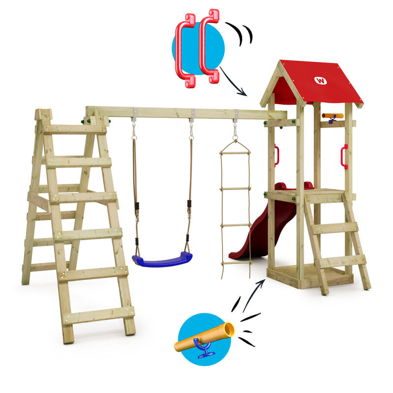 Spielturm Klettergerüst TinyLoft mit Schaukel & roter Rutsche WICKEY