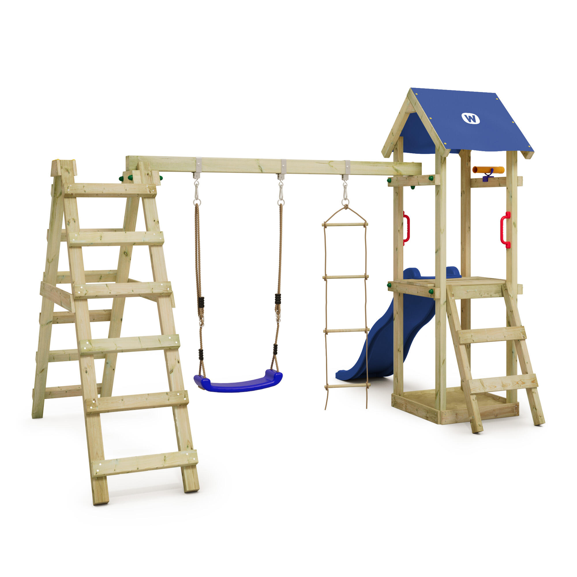 TinyLoft speeltoren met schommel & blauwe glijbaan 2/7