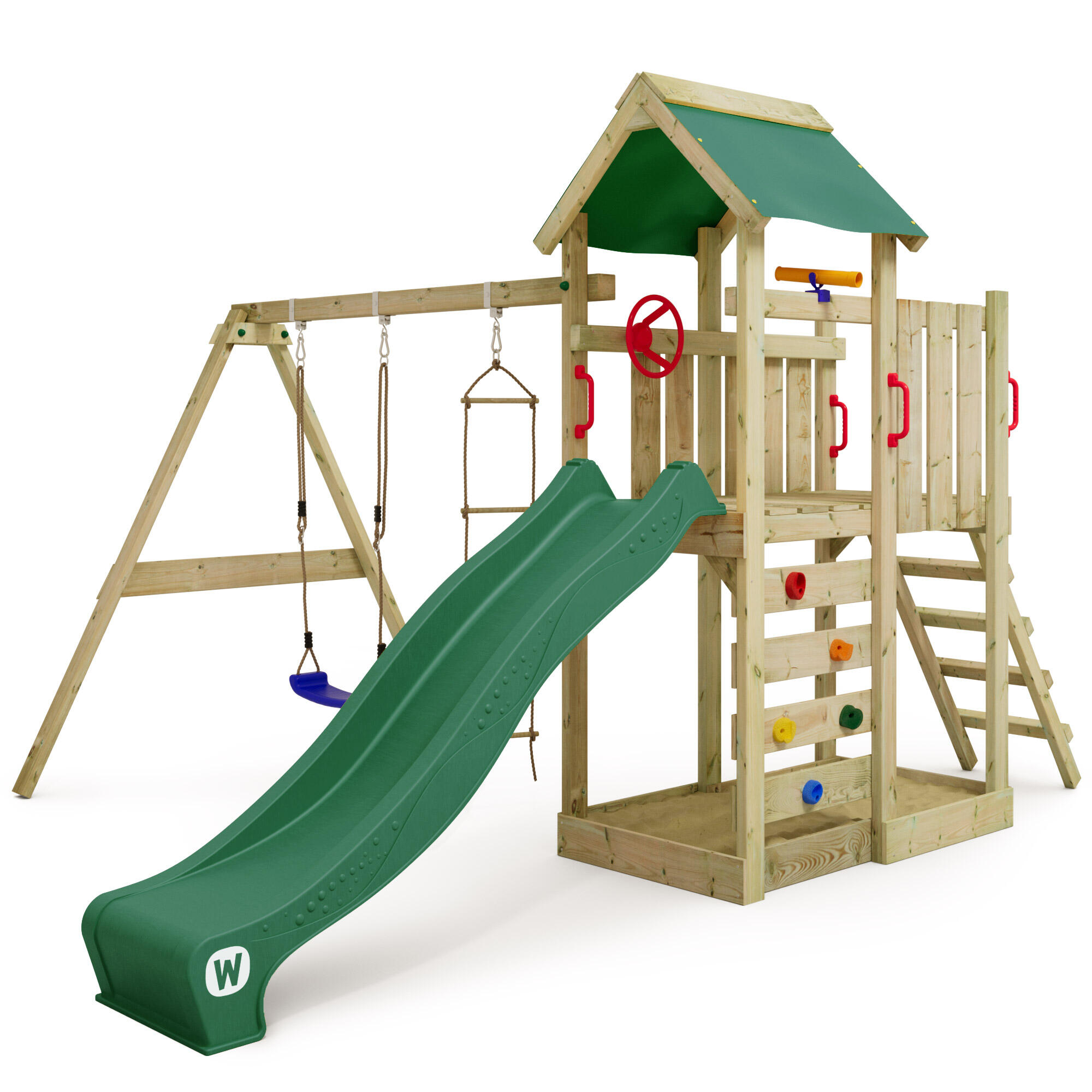 Wickey - Aire De Jeux Portique Bois Multiflyer Avec Balançoire Vert - Aire De Jeu - Vert - No Size - Decathlon