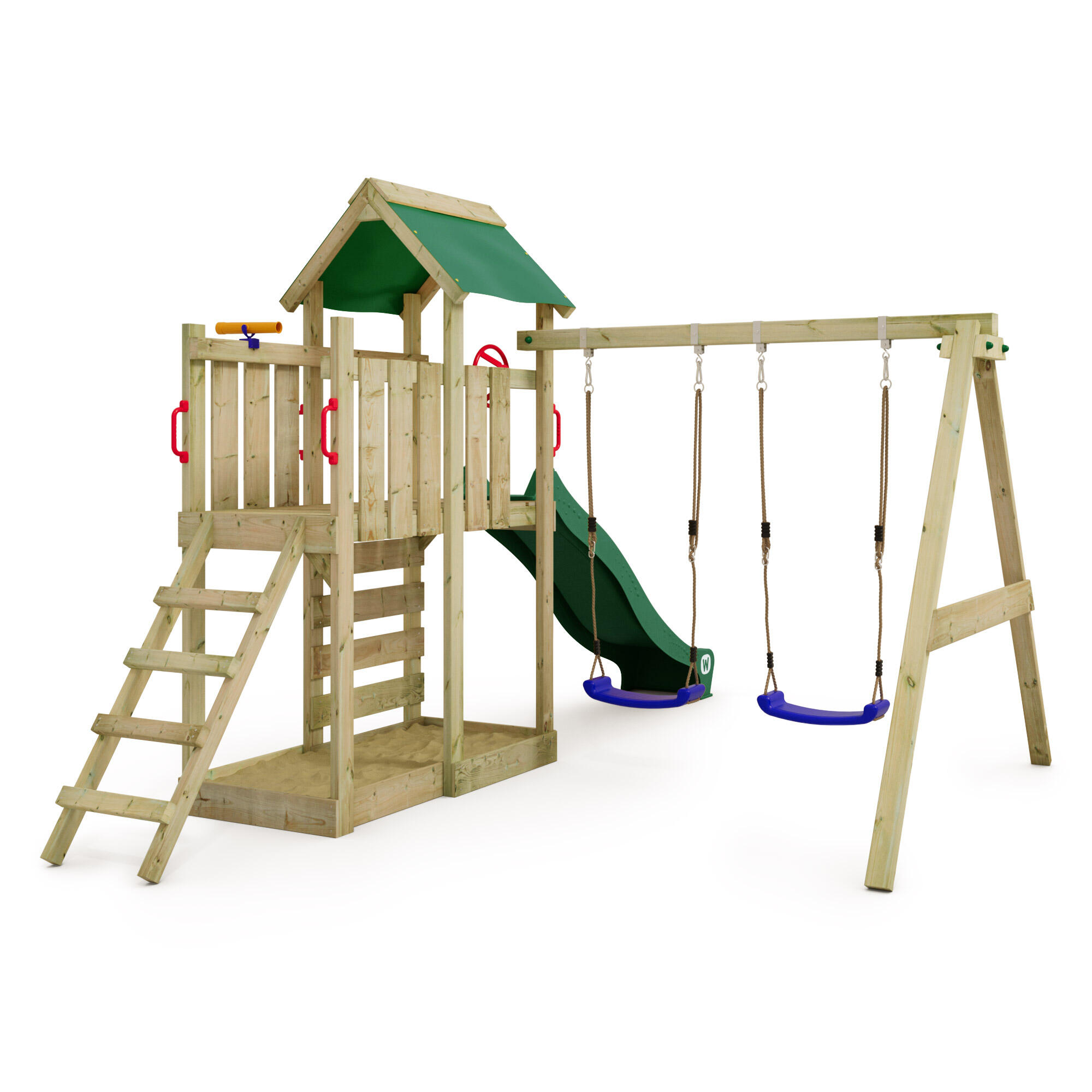 Aire de jeux Portique bois MultiFlyer avec balançoire vert 2/7