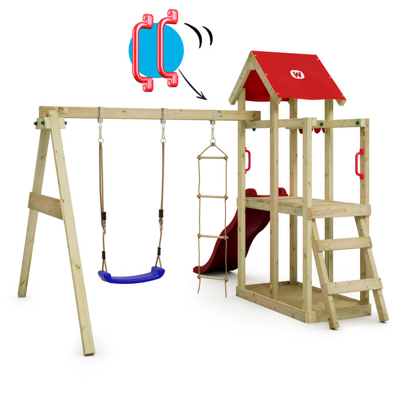 Spielturm Klettergerüst TinyPlace mit Schaukel & roter Rutsche WICKEY