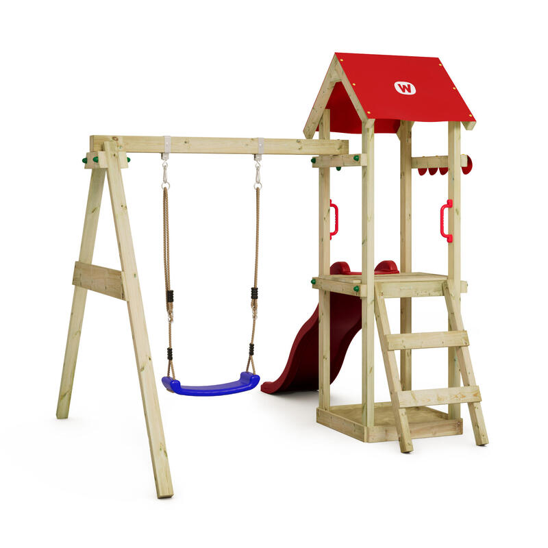 Spielturm Klettergerüst TinyWave mit Schaukel & roter Rutsche WICKEY