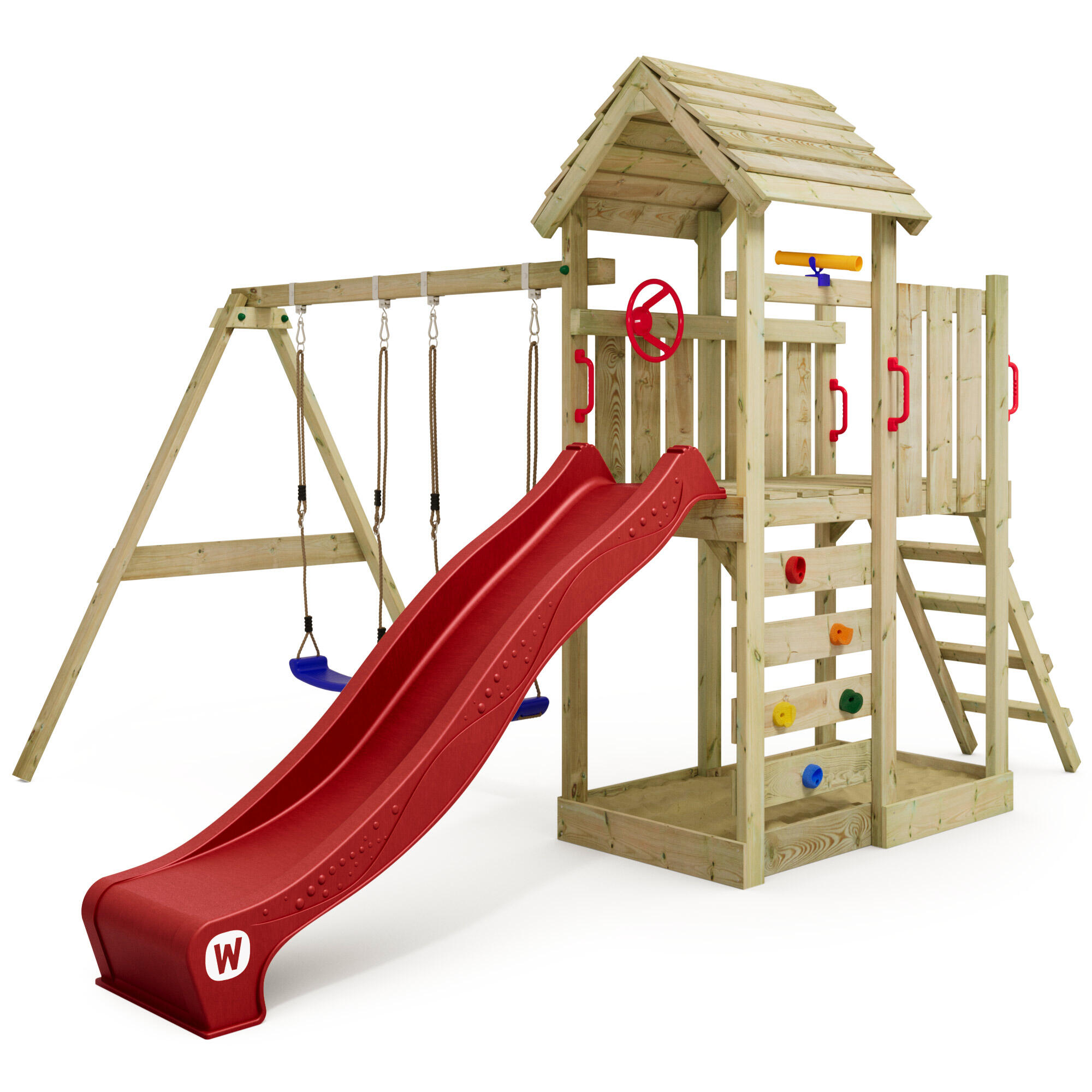 Wickey - Aire De Jeux Multiflyer Toit En Bois Avec Balançoire Rouge - Aire De Jeu - Rouge - No Size - Decathlon