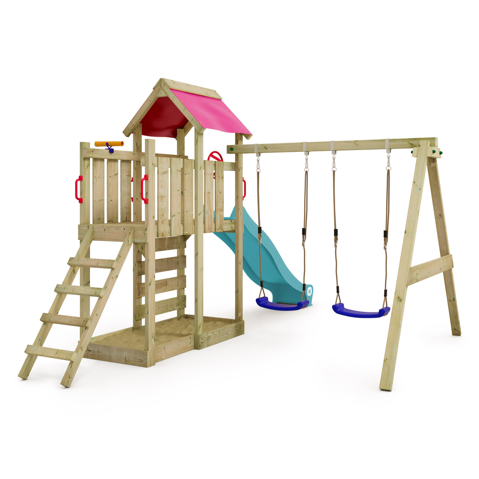 Spielturm Klettergerüst MultiFlyer mit Schaukel & türkiser Rutsche WICKEY 2/7