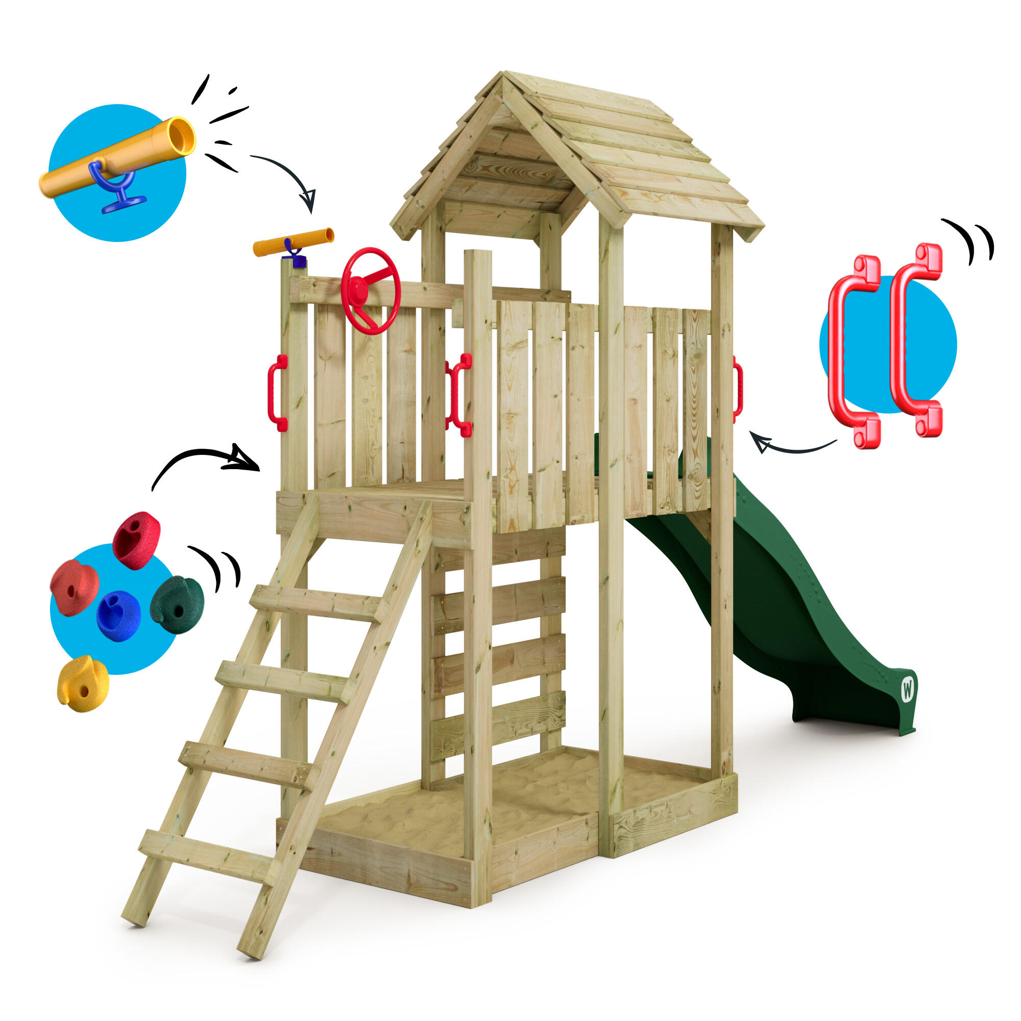JoyFlyer speeltoren met schommel & groene glijbaan 5/7
