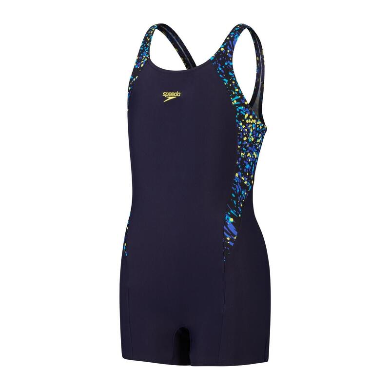 Speedo Girls Printed Panel Legsuit Black/Cobalt Pop/Bolt/Lemon Drizzle