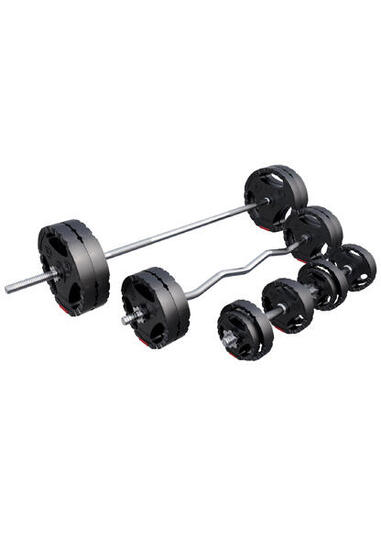 SET D'HALTÈRES COMPLET 97,5KG | DISQUES PLASTIQUE GRIP + BARRES | MUSCULATION