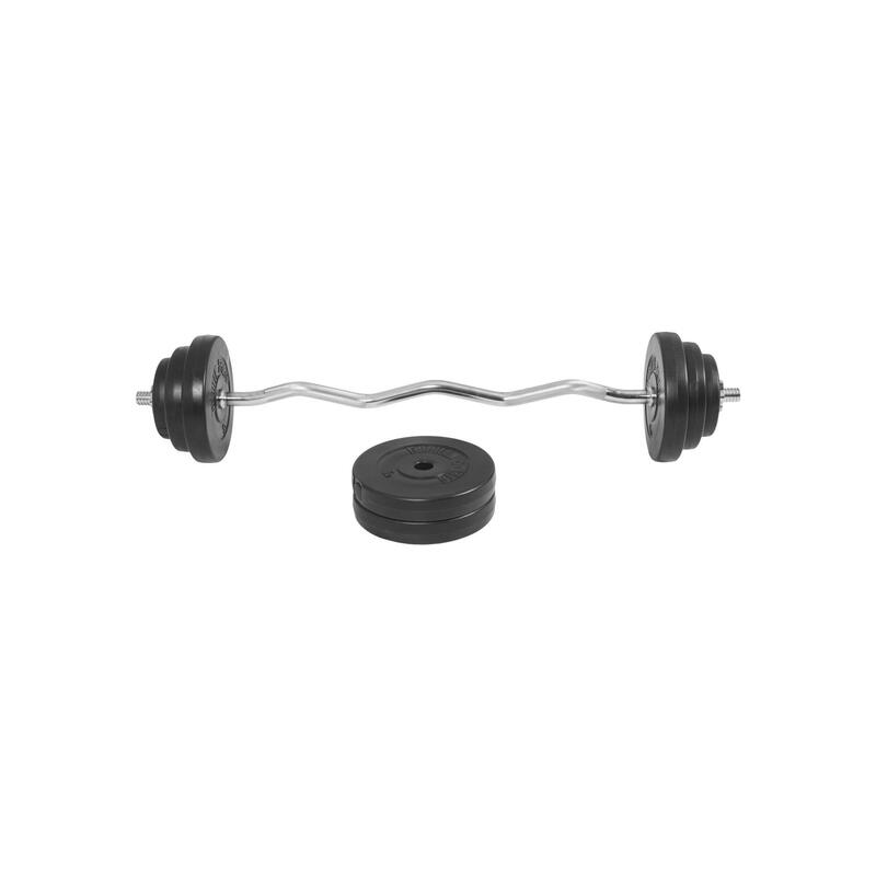 KIT HALTÈRE 35KG AVEC BARRE CURL + DISQUES PLASTIQUE | MUSCULATION | 30MM/31MM