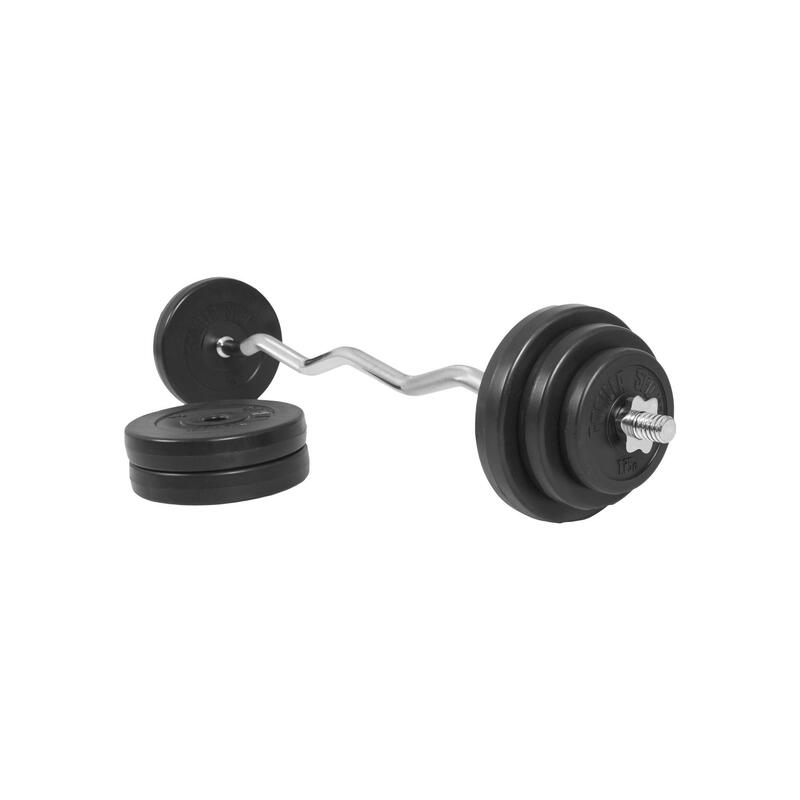 KIT HALTÈRE 35KG AVEC BARRE CURL + DISQUES PLASTIQUE | MUSCULATION | 30MM/31MM