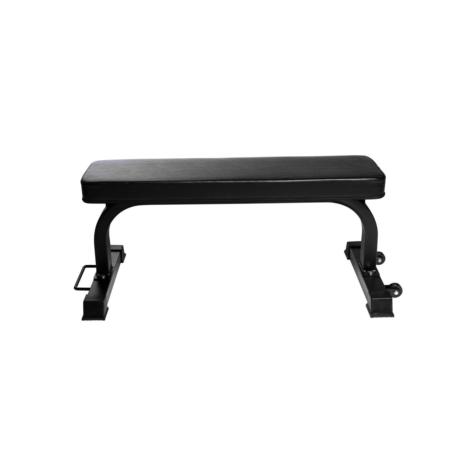 GORILLA SPORTS FLAT BLACK BENCH WITH WHEELS | BODYBUILDING