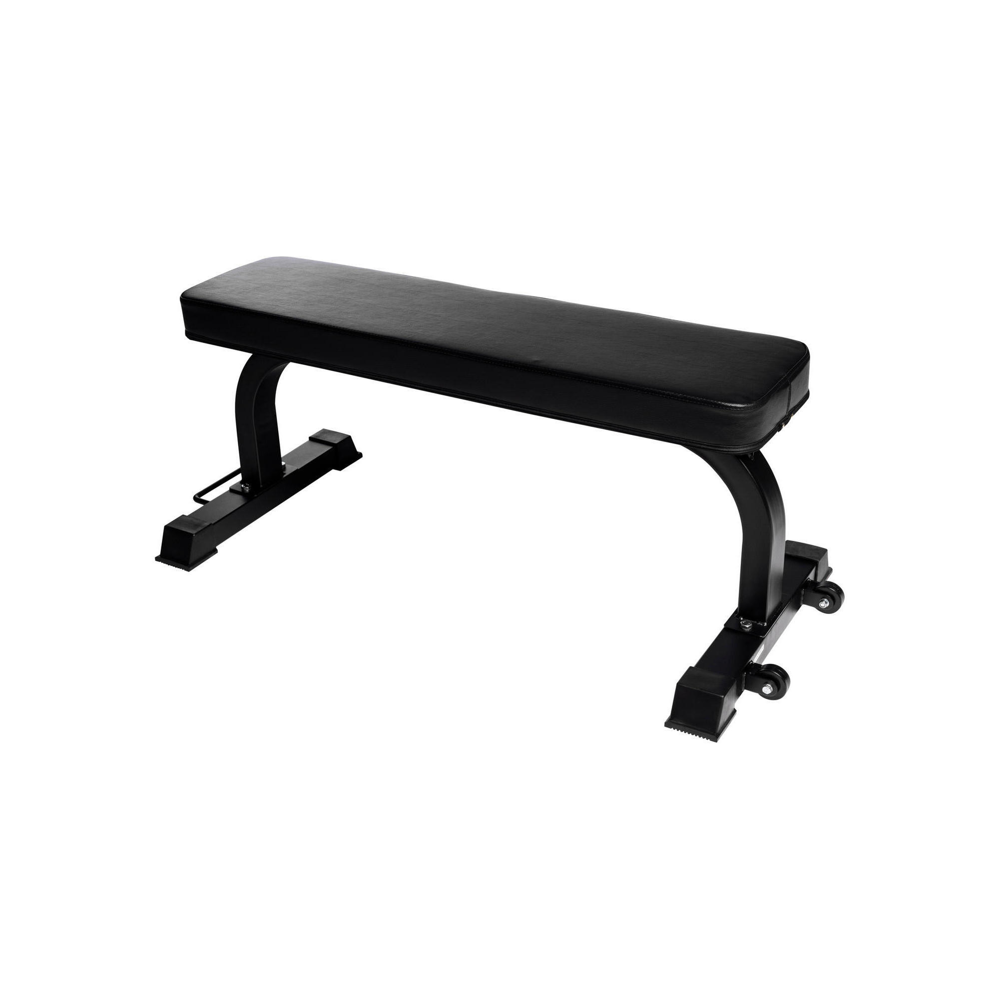 GORILLA SPORTS FLAT BLACK BENCH WITH WHEELS | BODYBUILDING